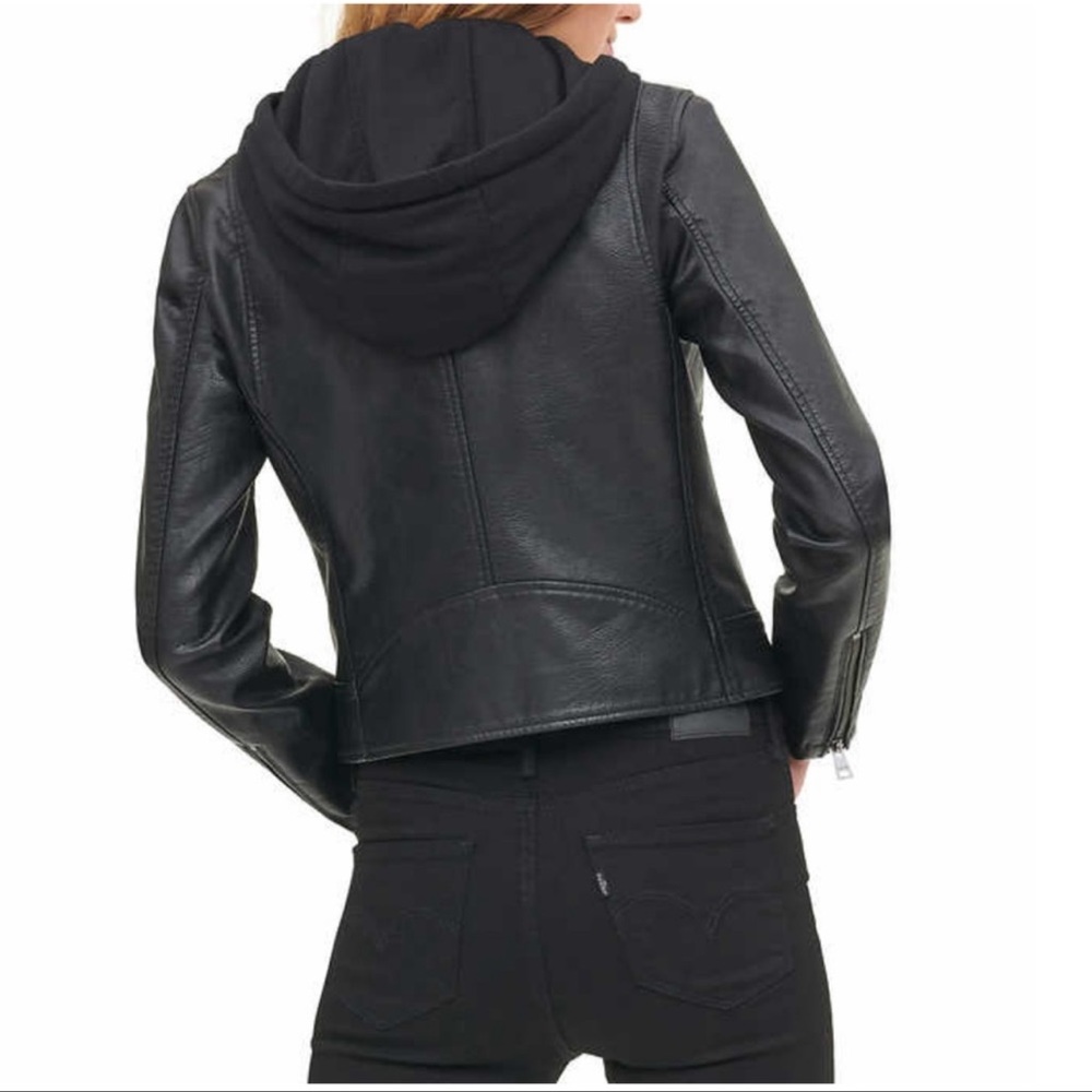 Levi's Ladies' Faux Leather Moto Hooded Jacket, Black (L) - Picture 4 of 4